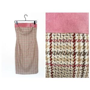 Shoshanna Women’s Vintage Wool Blend Velvet Trim Square Neck Plaid Midi Straples